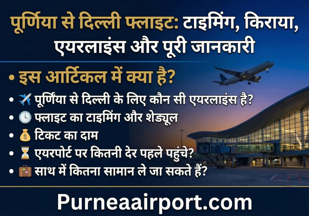 पूर्णिया से दिल्ली फ्लाइट की जानकारी